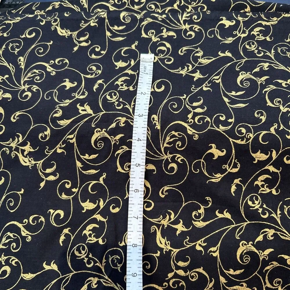 Elegant Scroll Black & Metallic Gold Cotton Quilting Crafting Fabric 45